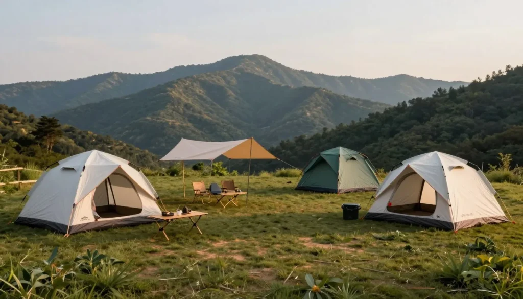 Camping setup near Cedar Mountain with tent and mountain view Camping setup near Cedar Mountain with tent and mountain view