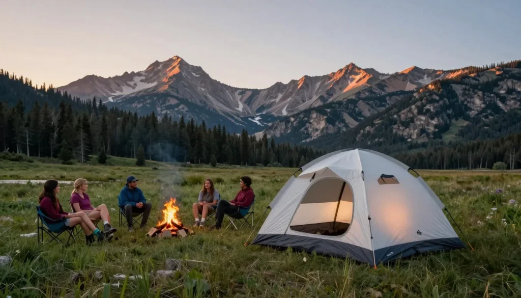 Camping tent in mountain meadow of Humboldt-Toiyabe National Forest Camping tent in mountain meadow of Humboldt-Toiyabe National Forest