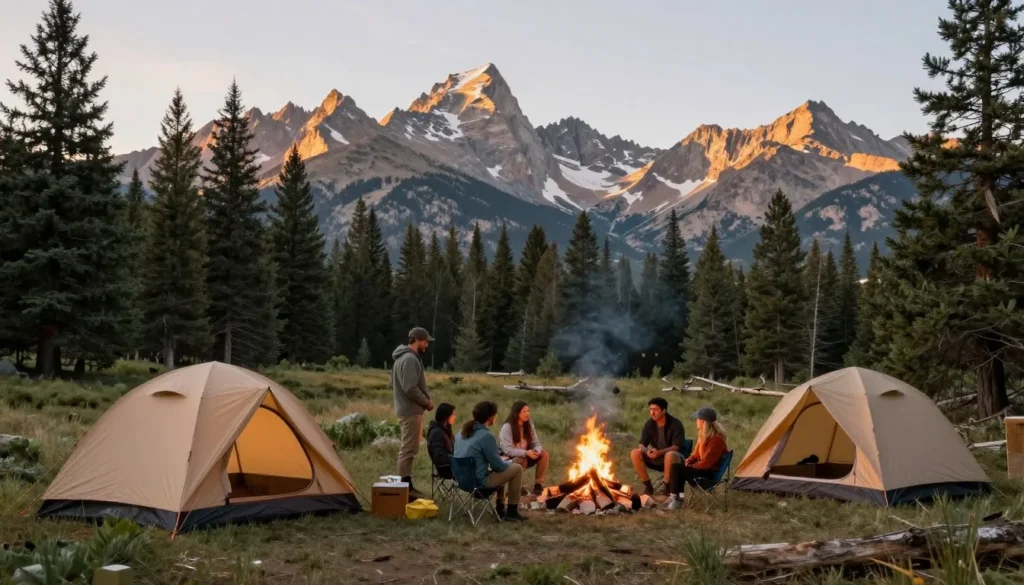 Camping tent setup in Medicine Bow Mountains with mountain views
