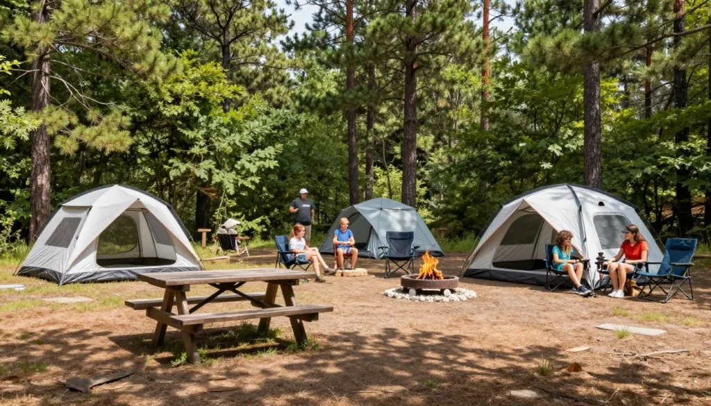 Campsite at Rifle Falls State Park with tent and picnic table Campsite at Rifle Falls State Park with tent and picnic table