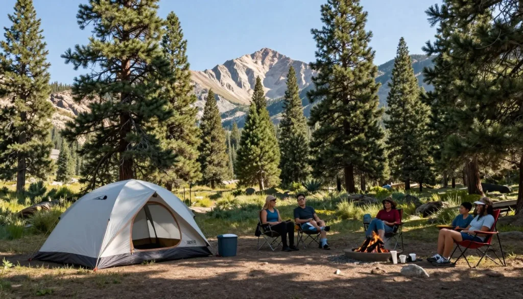 Campsite setup in Jarbidge wilderness with tent and mountain views Campsite setup in Jarbidge wilderness with tent and mountain views