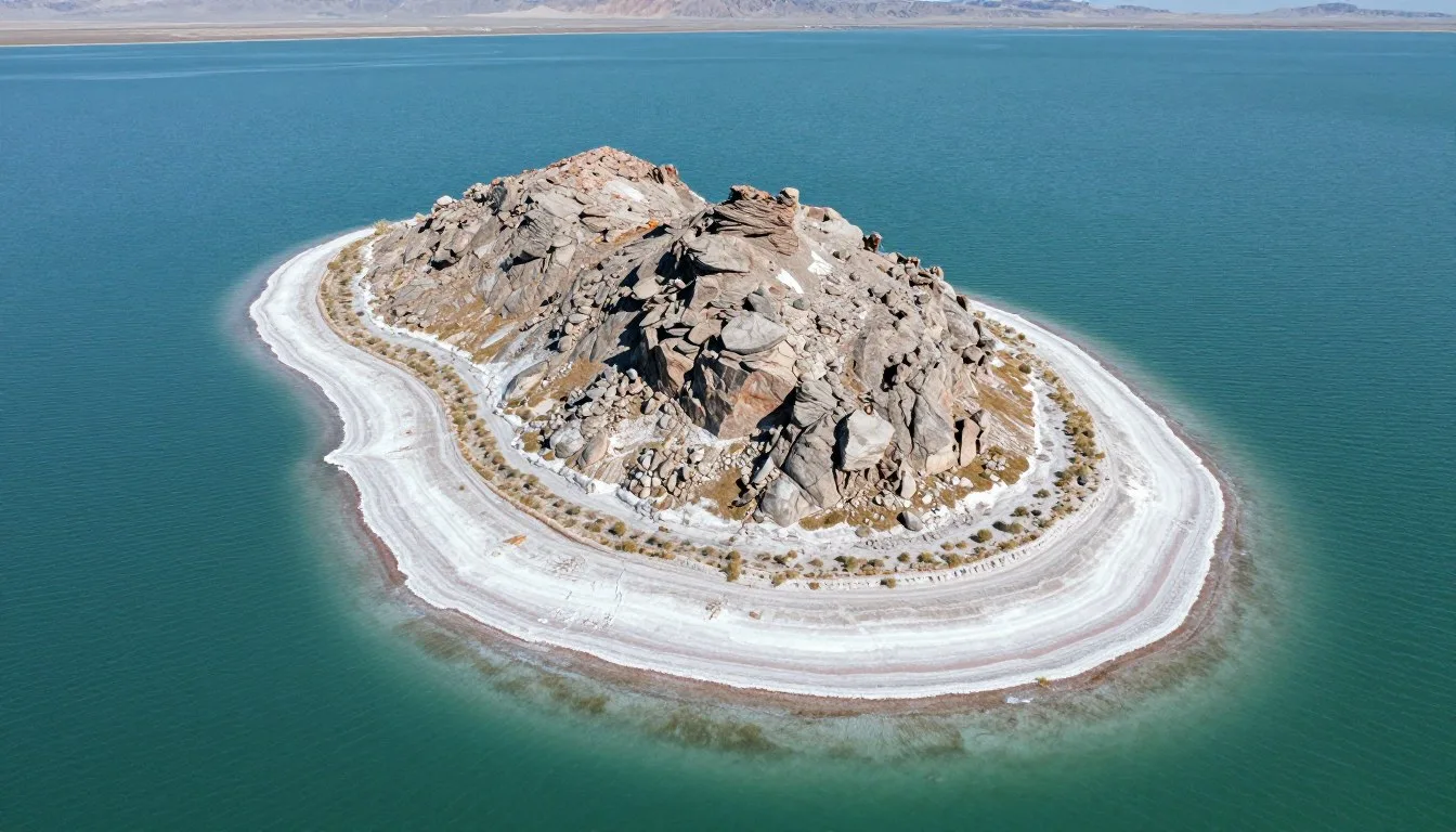 Carrington-Island-Utah-rising-from-Great-Salt-Lake-waters-with-distinctive-rocky-shores Carrington Island Utah rising from Great Salt Lake waters with distinctive rocky shores