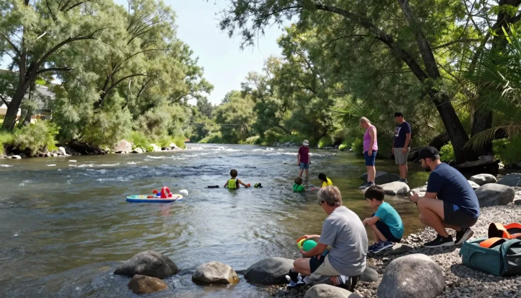 Carson River at Fort Churchill with visitors enjoying riverside activities
