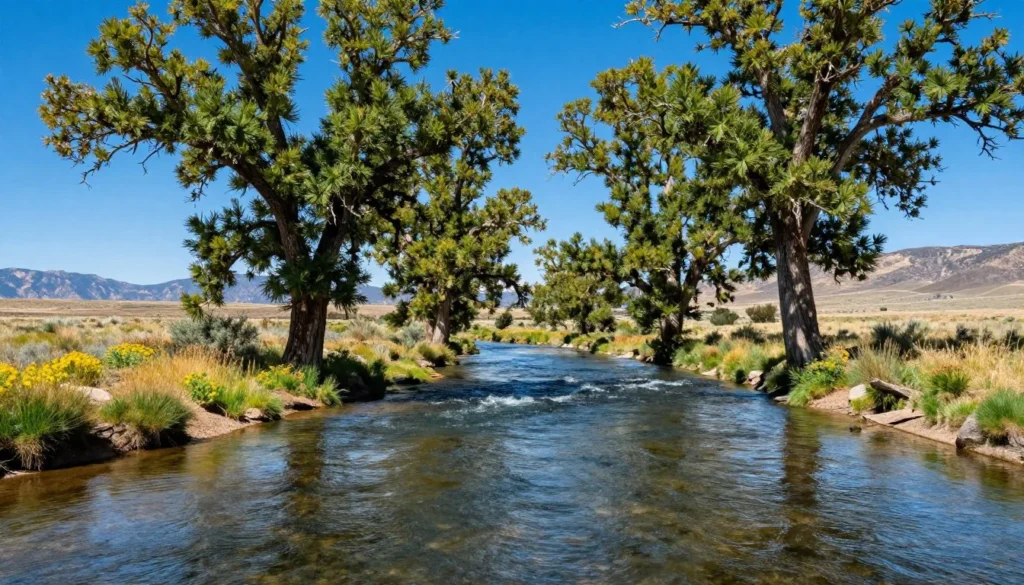 Carson River flowing through River Fork Ranch Preserve with cottonwood trees