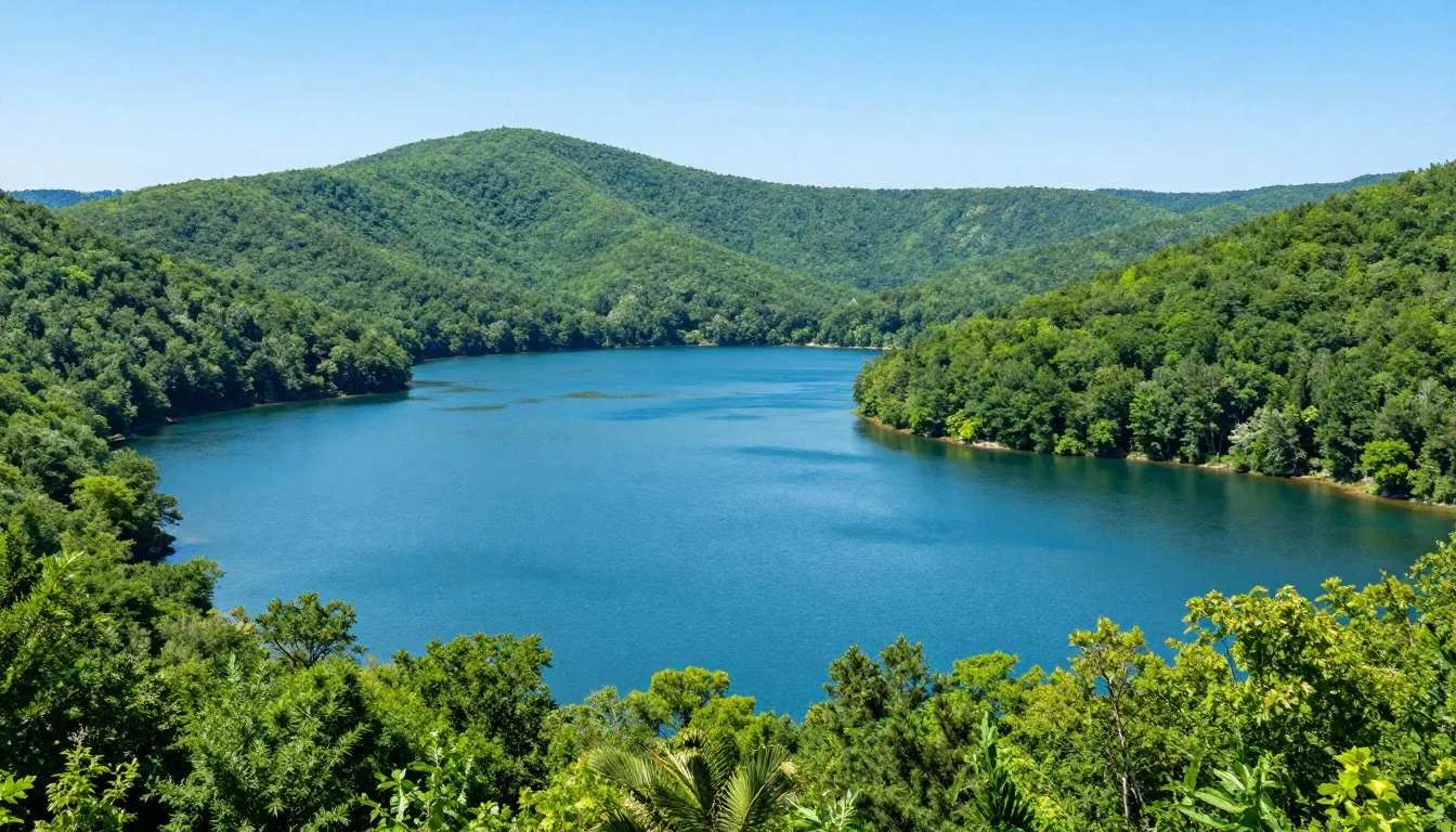 Center Hill Lake Tennessee surrounded by rolling hills and clear blue water