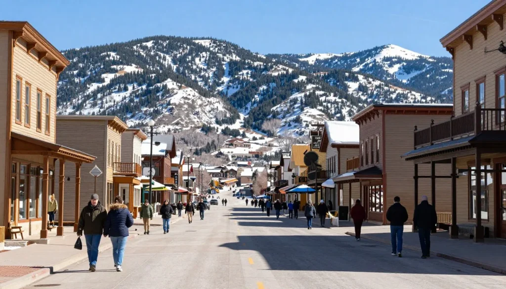 Charming mountain village street scene Charming mountain village street scene