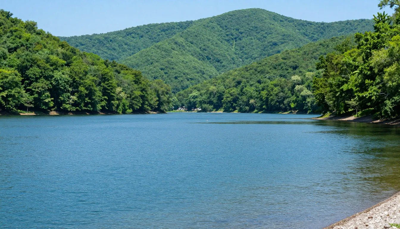 Cherokee Lake Tennessee scenic shoreline with clear water and surrounding mountains
