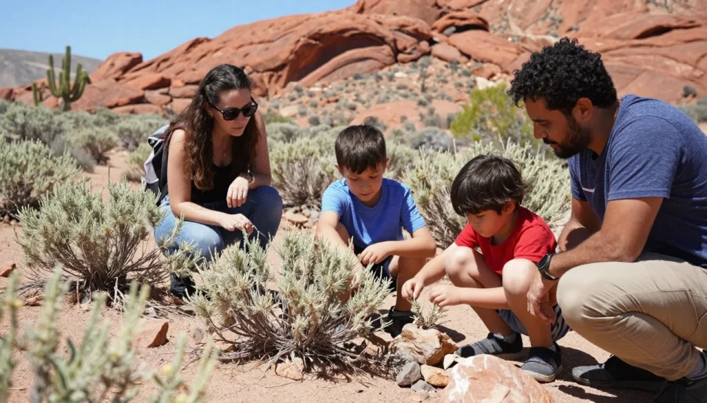 Children exploring desert nature with parents Children exploring desert nature with parents