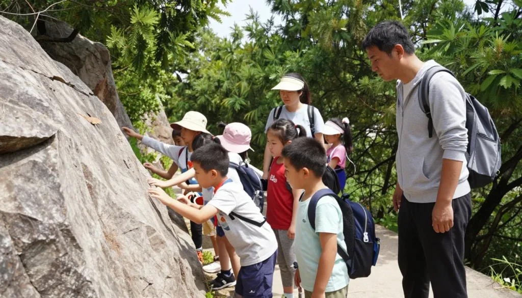 Children exploring nature with parents on family-friendly trail