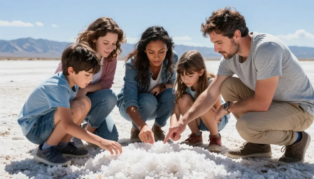 Children learning about salt flats geology