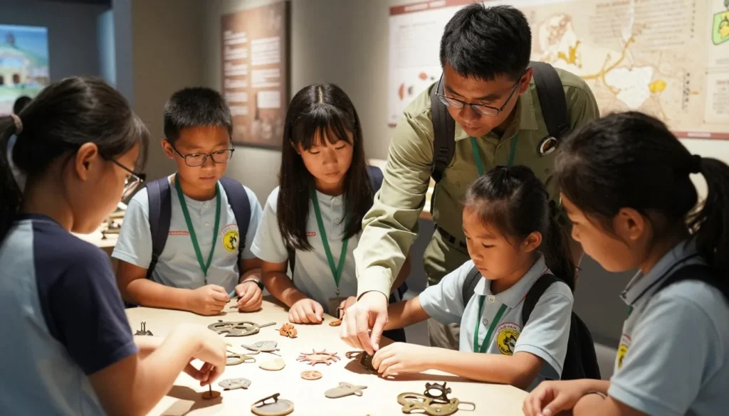 Children participating in educational historic site activities Children participating in educational historic site activities