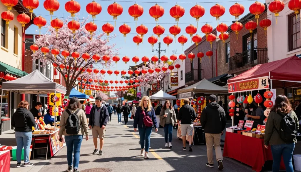 Chinatown Los Angeles decorated with red lanterns during spring celebration Chinatown Los Angeles decorated with red lanterns during spring celebration