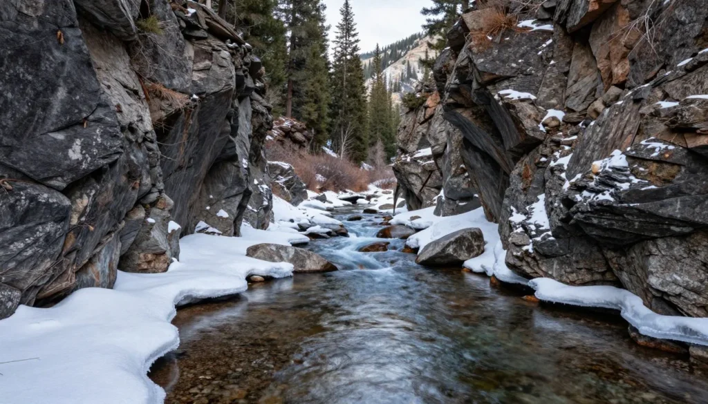 Clear Creek flowing through Rocky Mountain canyon in winter Clear Creek flowing through Rocky Mountain canyon in winter