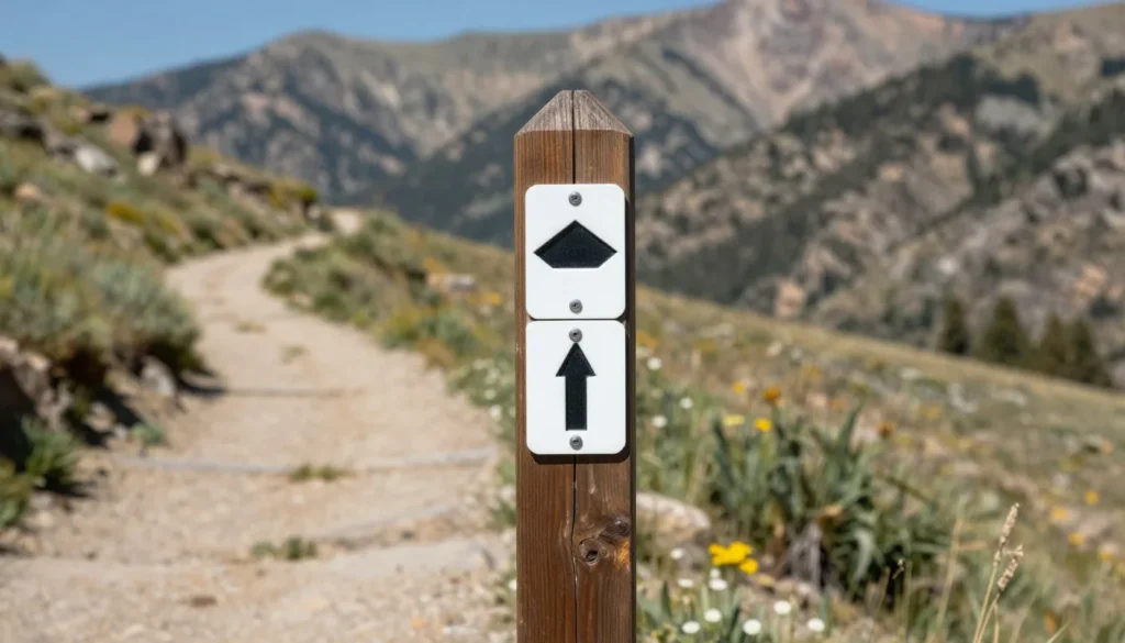 Clear trail marker and wilderness landscape showing proper hiking path in Great Basin