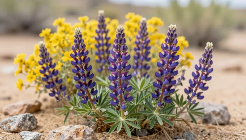 Close-up of desert wildflowers blooming in Round Mountain Recreation Area Close-up of desert wildflowers blooming in Round Mountain Recreation Area