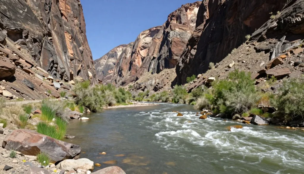 Colorado River flowing through scenic canyon landscape Colorado River flowing through scenic canyon landscape