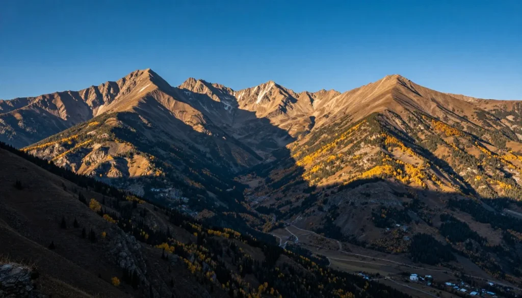 Colorado mountain peaks with valley landscape Colorado mountain peaks with valley landscape