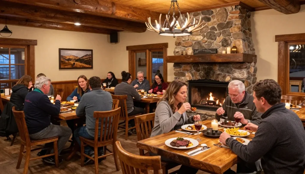 Colorado mountain town restaurant interior with hearty meals