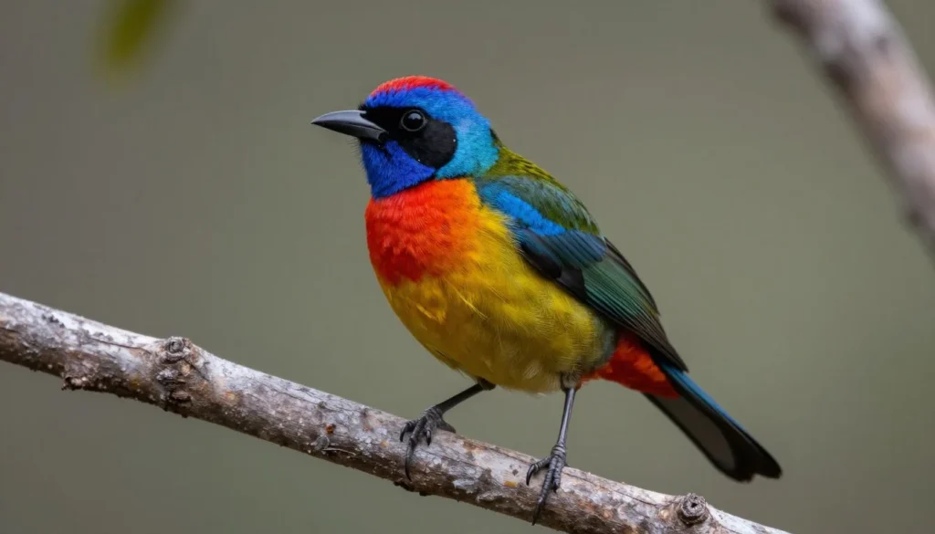Colorful African bird perched on branch in natural habitat with blurred background Colorful African bird perched on branch in natural habitat with blurred background