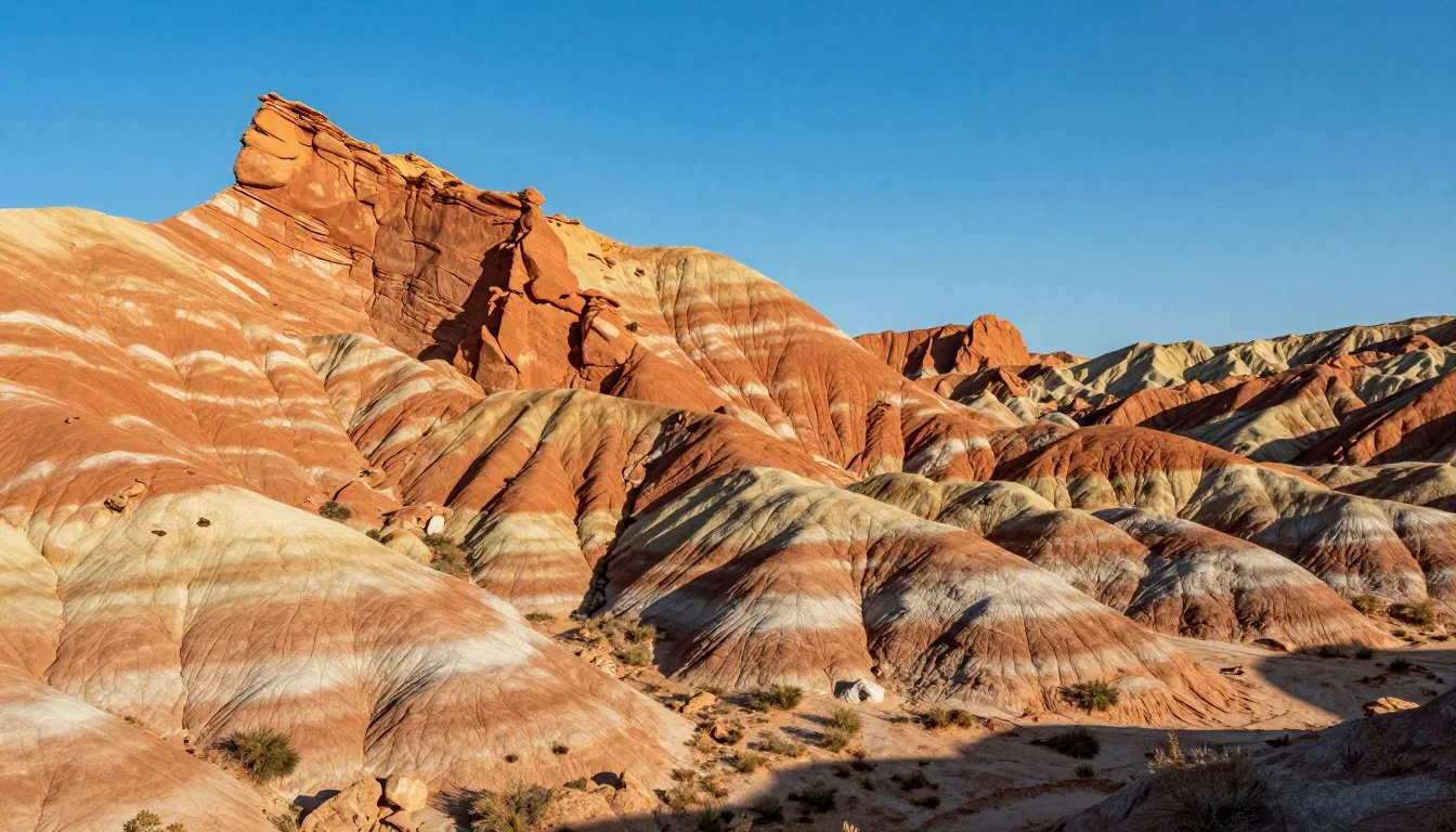Colorful sandstone formations and red rock spires rising against blue sky at Kodachrome Basin State Park Utah