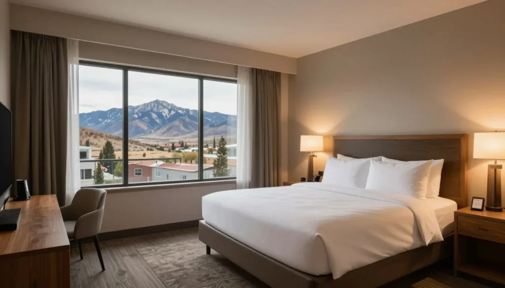 Comfortable Nevada hotel room with mountain view