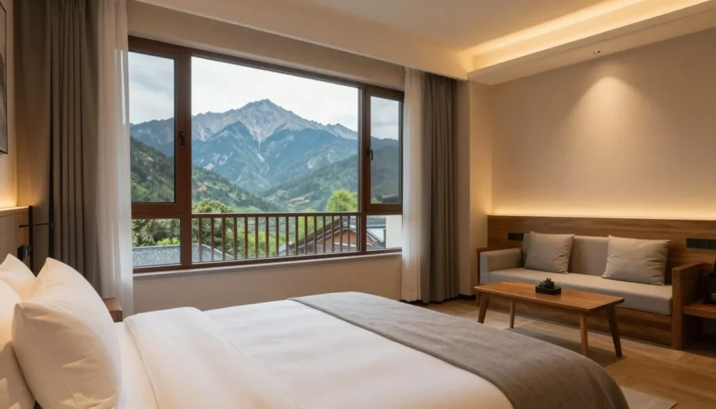 Comfortable hotel room interior in Fort Collins Colorado