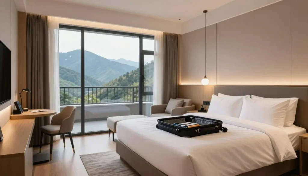 Comfortable hotel room interior with mountain view in Salt Lake City area Comfortable hotel room interior with mountain view in Salt Lake City area