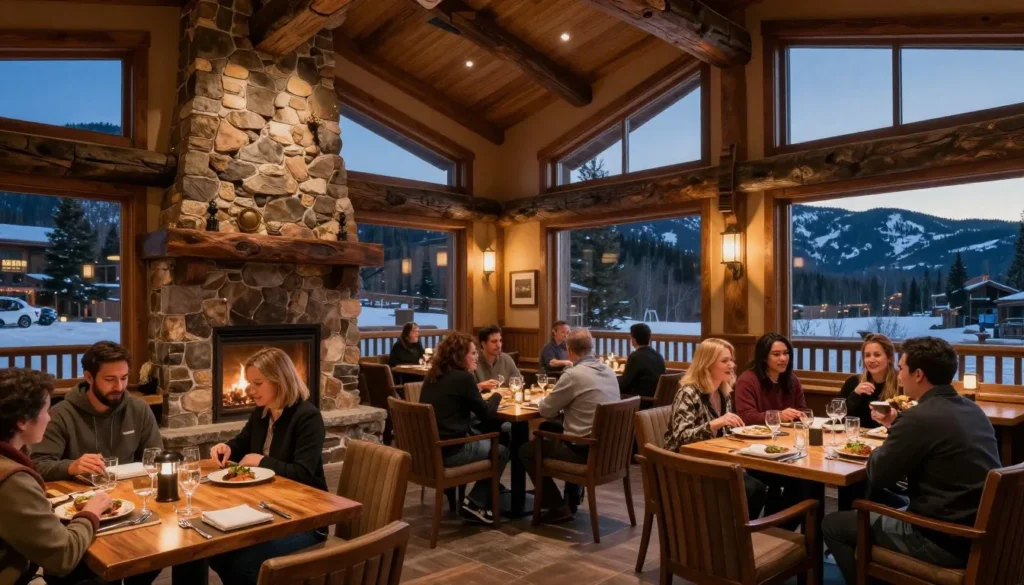 Cozy Colorado mountain restaurant with fireplace Cozy Colorado mountain restaurant with fireplace