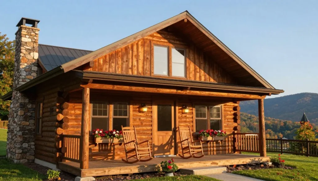 Cozy mountain cabin rental in Cedar Island Tennessee with rocking chairs on porch