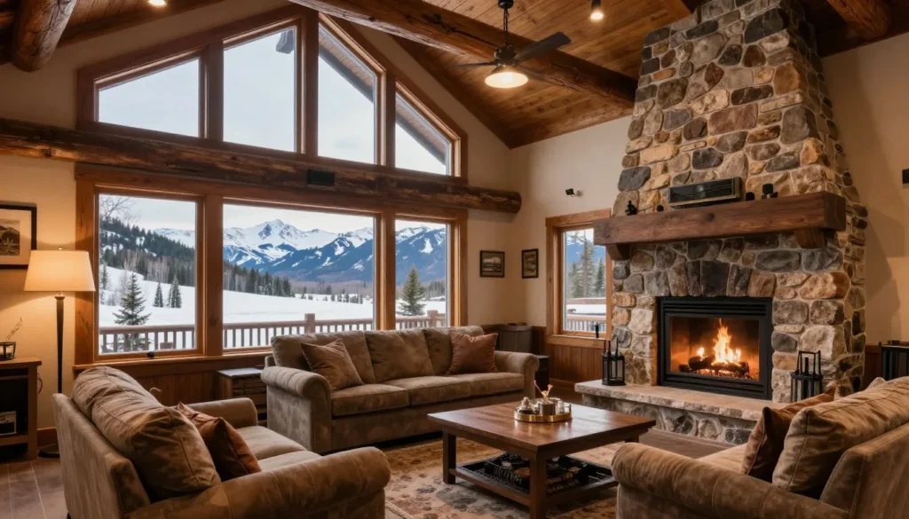 Cozy mountain lodge interior in Colorado high country near Mount Lincoln