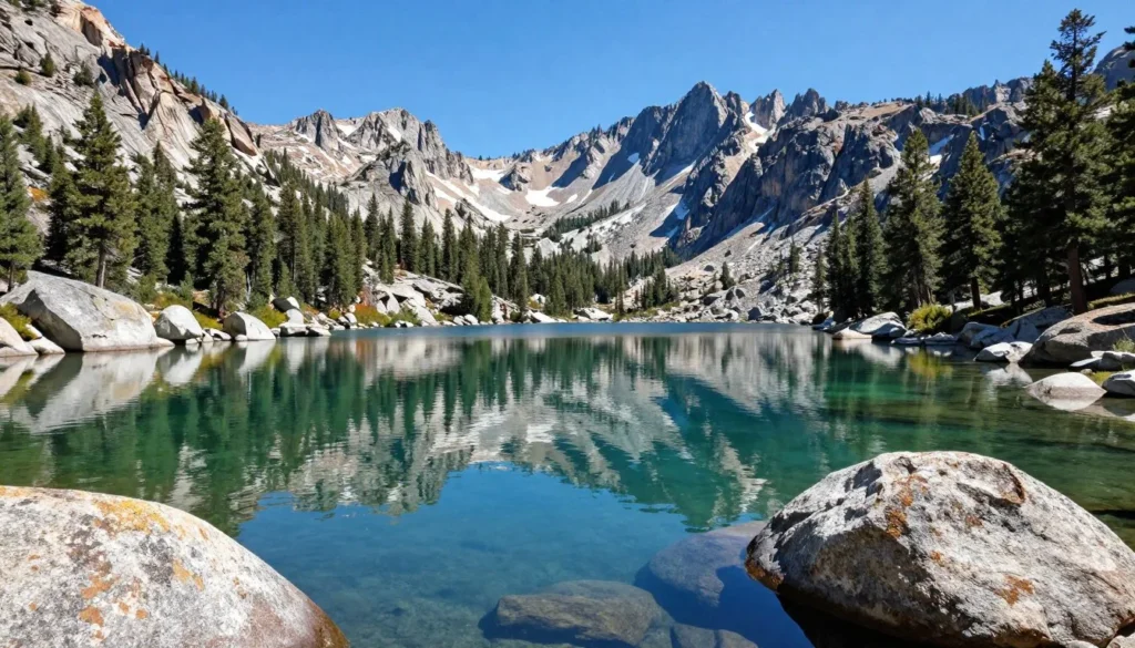 Crystal clear alpine lake surrounded by peaks in Humboldt-Toiyabe National Forest