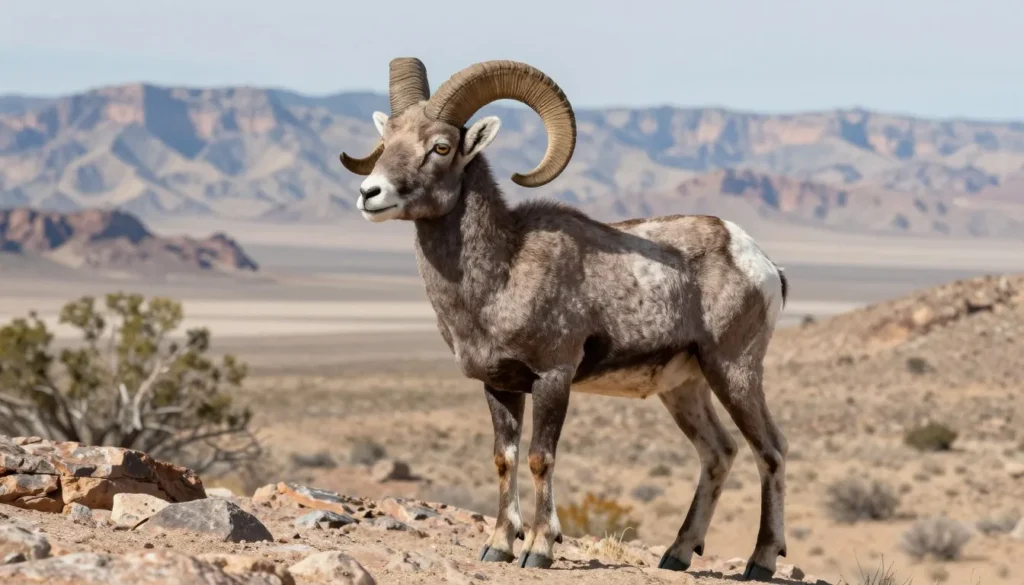 Desert bighorn sheep on rocky terrain near Lake Mead