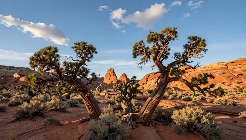 Desert canyon landscape with juniper trees and red rocks Desert canyon landscape with juniper trees and red rocks