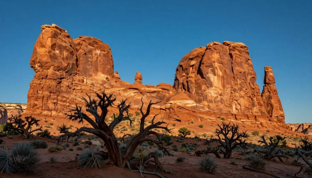 Desert canyon with massive sandstone monoliths Desert canyon with massive sandstone monoliths