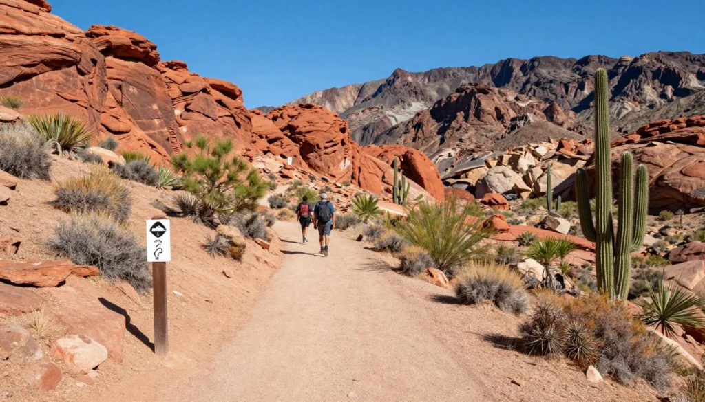 Desert hiking trail near Hoover Dam with mountain views Desert hiking trail near Hoover Dam with mountain views