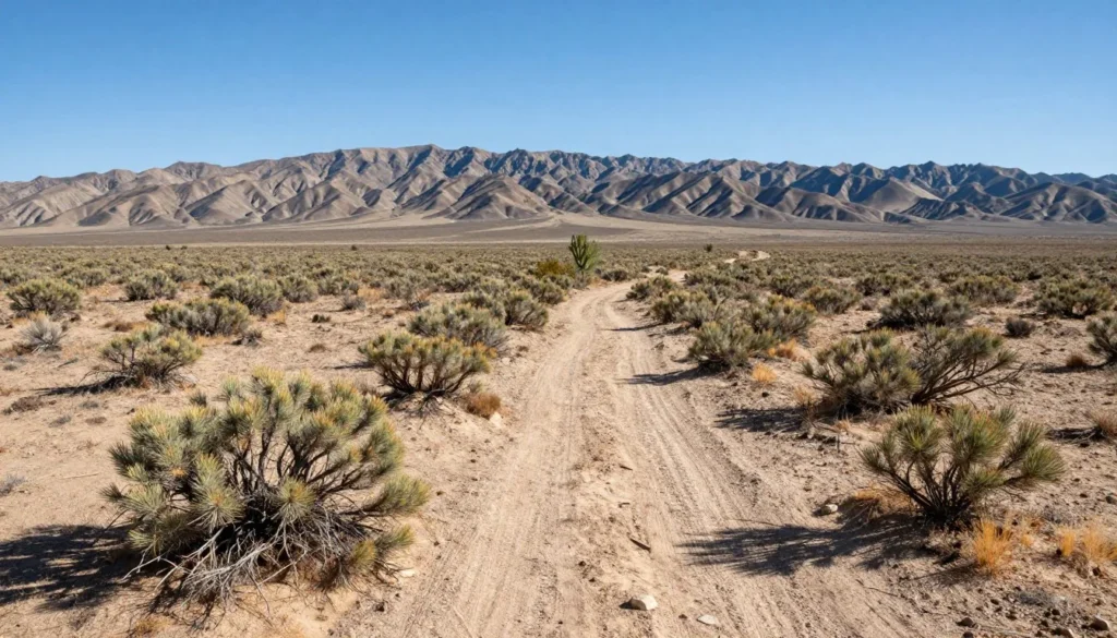 Desert landscape near Goldfield Nevada with native plants and distant mountains Desert landscape near Goldfield Nevada with native plants and distant mountains