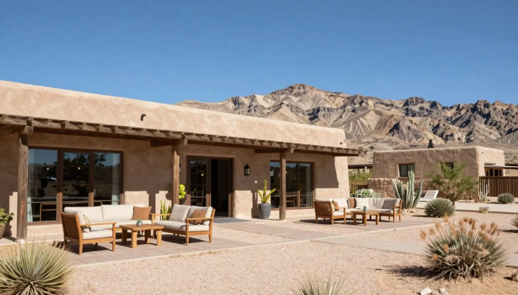 Desert resort accommodation in Mojave Desert Nevada with mountain views