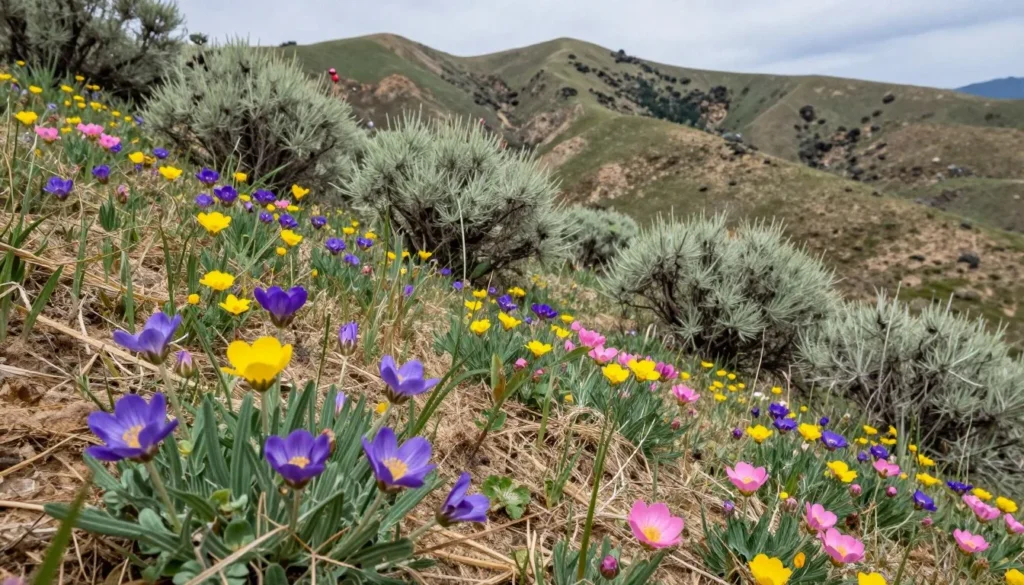 Desert wildflowers blooming on Cedar Mountain slopes Desert wildflowers blooming on Cedar Mountain slopes