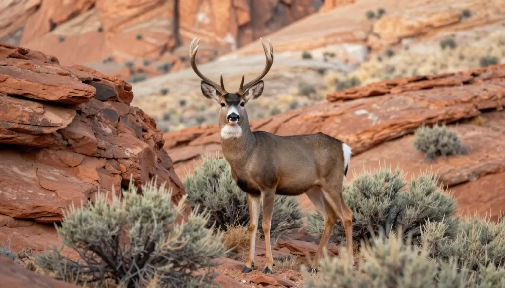 Desert wildlife mule deer in McElmo Canyon natural habitat Desert wildlife mule deer in McElmo Canyon natural habitat
