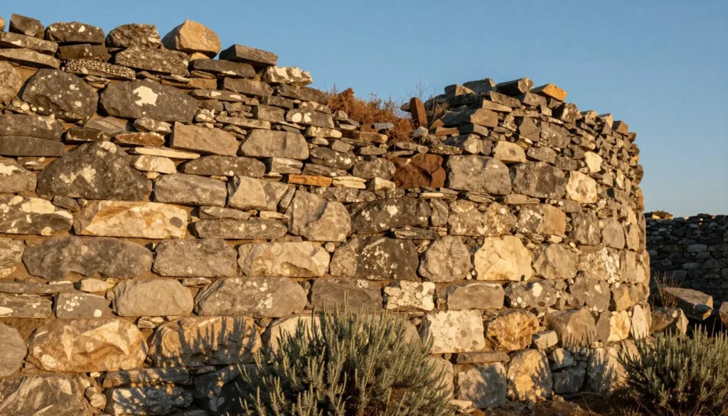 Detailed view of historic stone wall ruins from Hamilton Nevada mining district courthouse with desert vegetation