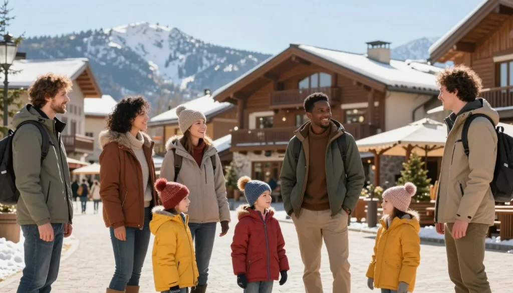 Diverse families enjoying winter activities at Lee Canyon base area