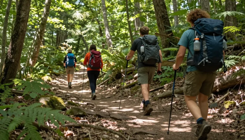 Diverse group of hikers exploring scenic trails in Cherokee National Forest Diverse group of hikers exploring scenic trails in Cherokee National Forest