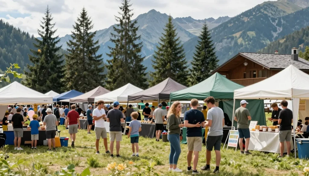 Duck Creek Village summer festival celebration with diverse families enjoying outdoor mountain activities Duck Creek Village summer festival celebration with diverse families enjoying outdoor mountain activities