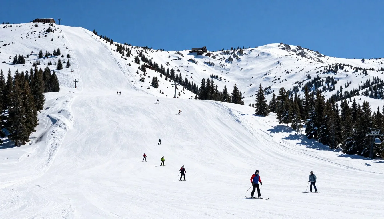Eagle-Point-Resort-Utah-mountain-slopes-covered-in-fresh-powder-snow-with-skiers-enjoying Eagle Point Resort Utah mountain slopes covered in fresh powder snow with skiers enjoying uncrowded runs