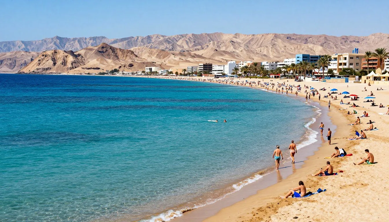 Eilat Israel travel guide showcasing Red Sea beaches with coral reefs and desert mountains