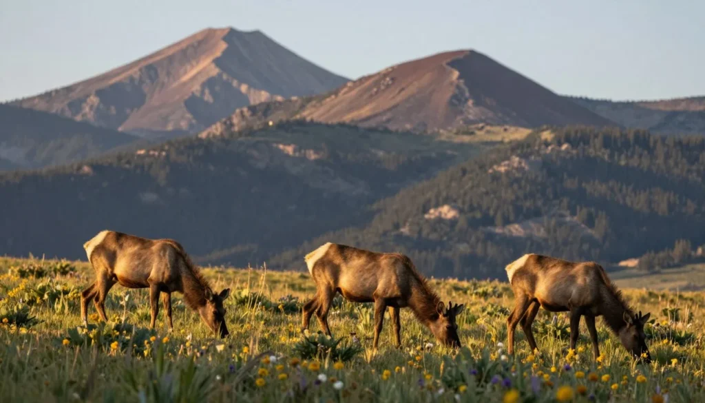 Elk grazing in mountain meadow near La Garita Caldera Colorado Elk grazing in mountain meadow near La Garita Caldera Colorado