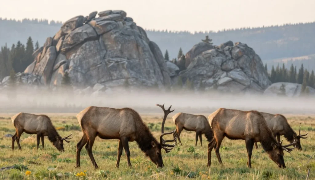 Elk herd in Lost Creek Wilderness meadow