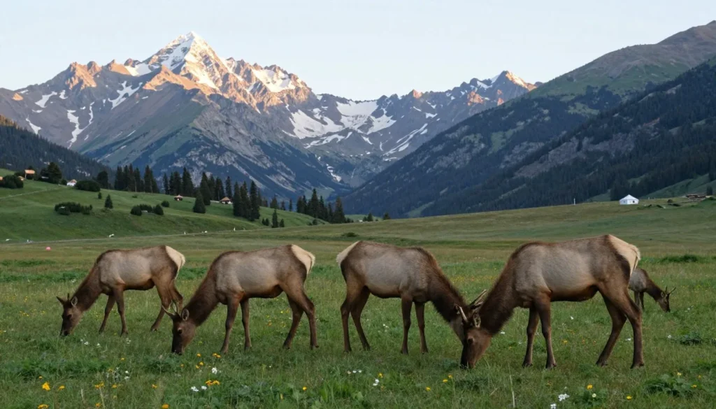 Elk herd in Mount Zirkel Wilderness alpine meadow