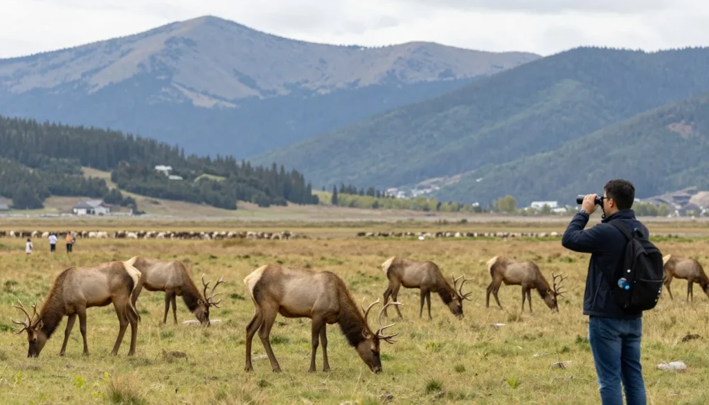 Elk herd in mountain meadow Elk herd in mountain meadow