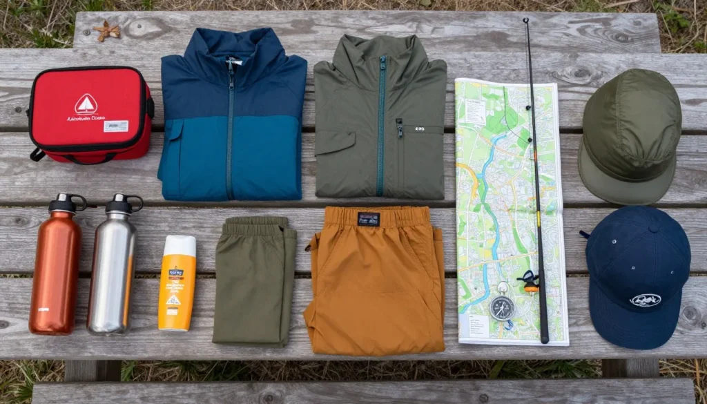 Essential outdoor gear laid out for Spinney Mountain trip Essential outdoor gear laid out for Spinney Mountain trip